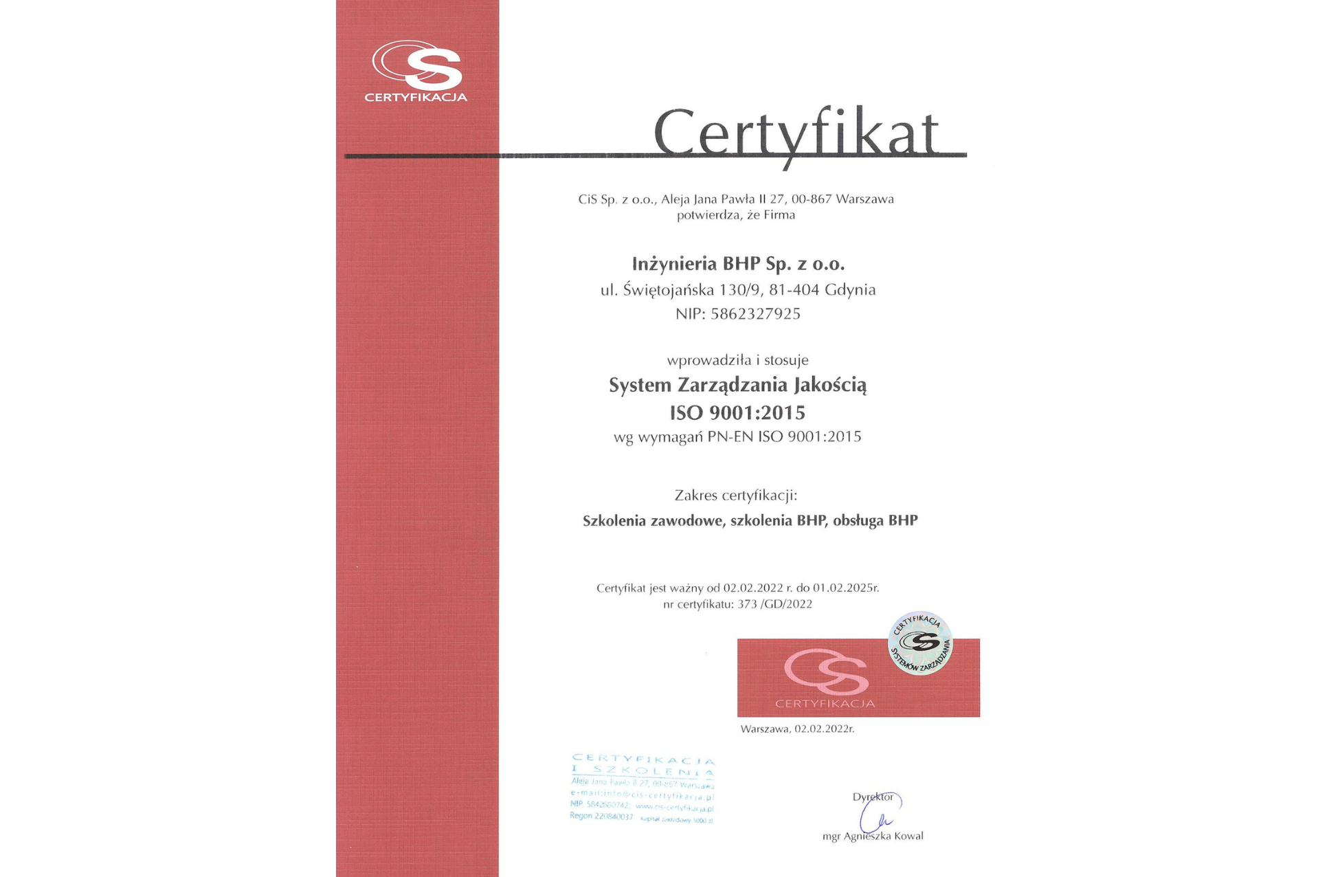 Certyfikat ISO 9001